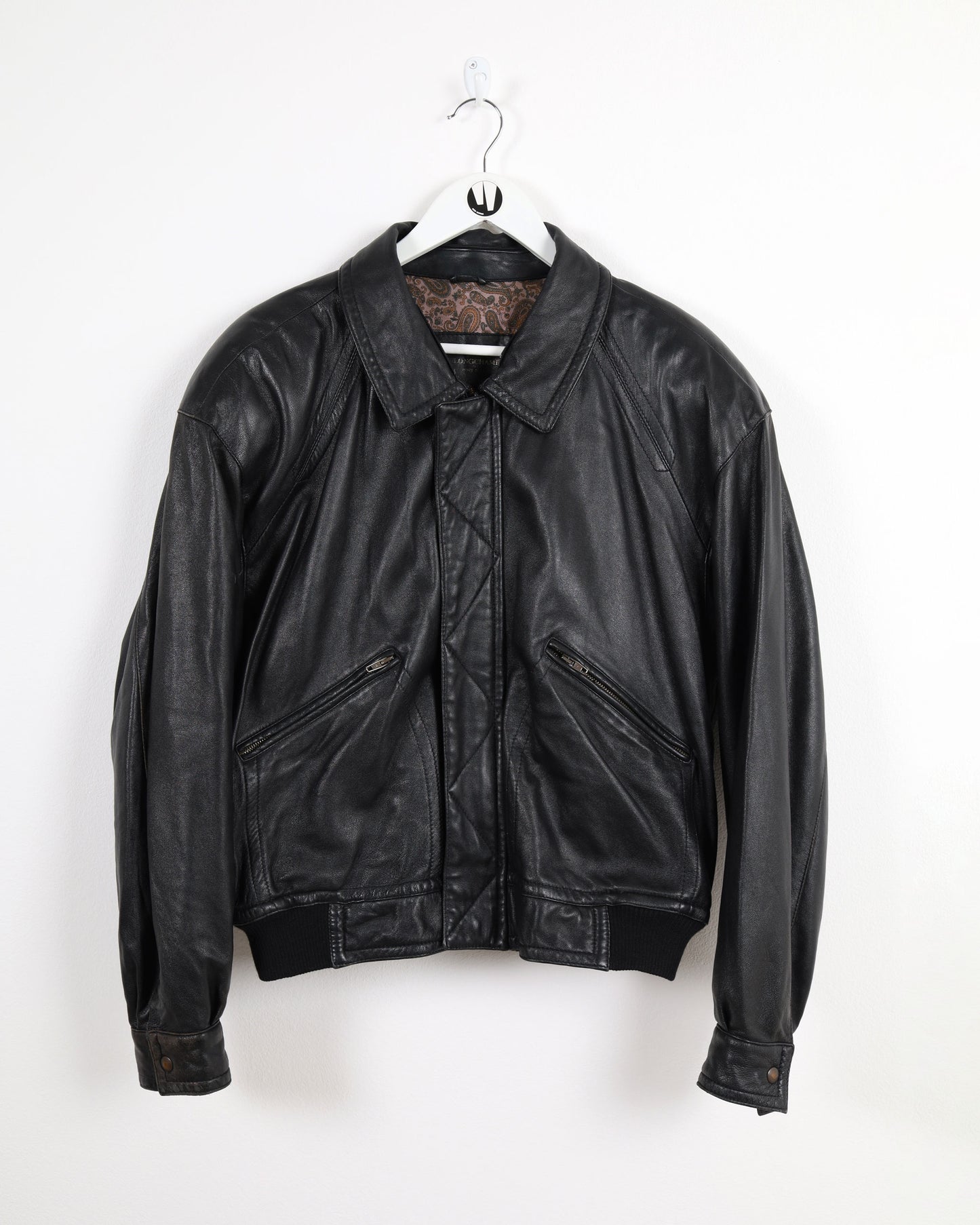 Longchamp Bomber Leather Jacket Black