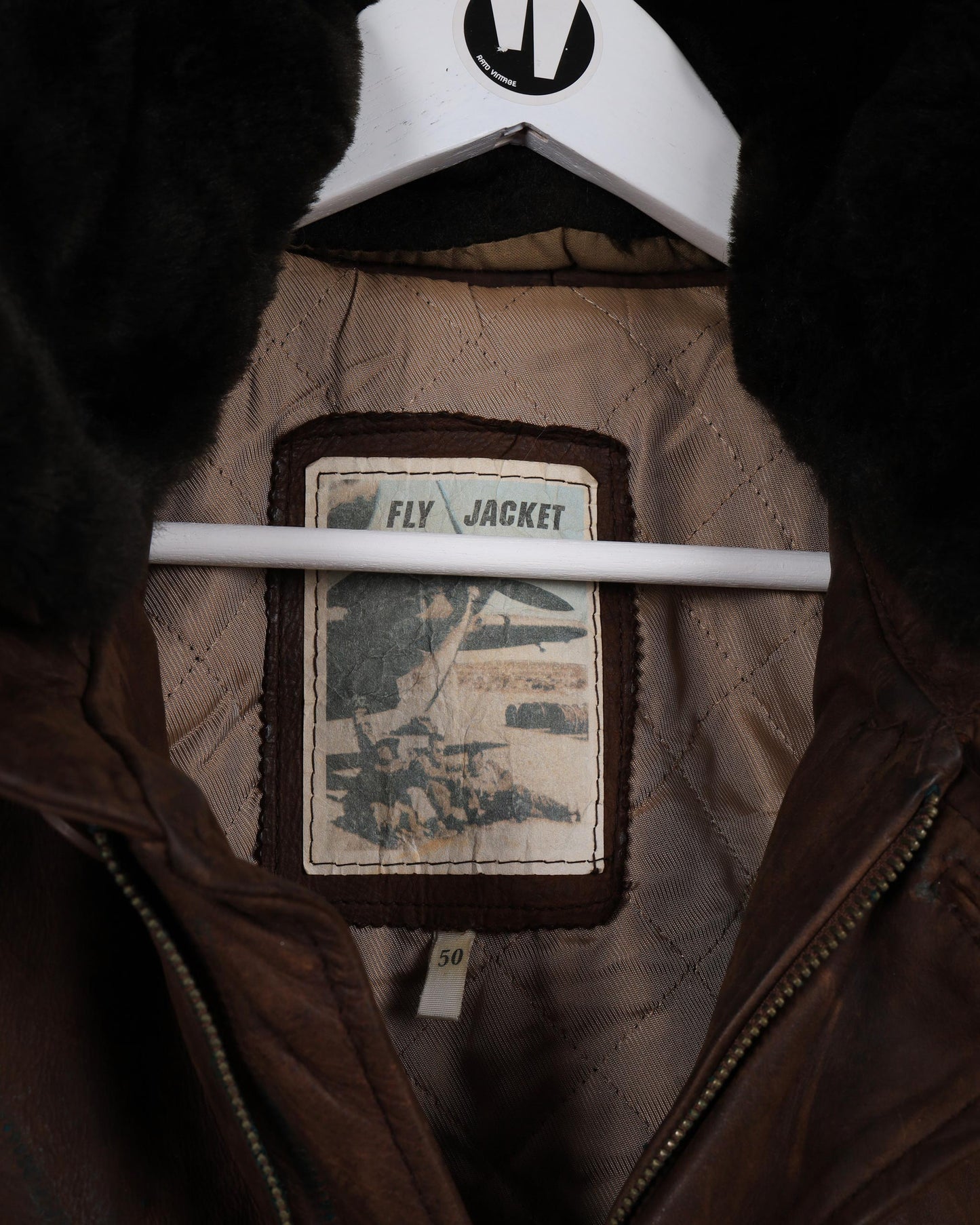 Vintage Fly Jacket Aviator Bomber Leather Jacket W/ Removable Neck Fur