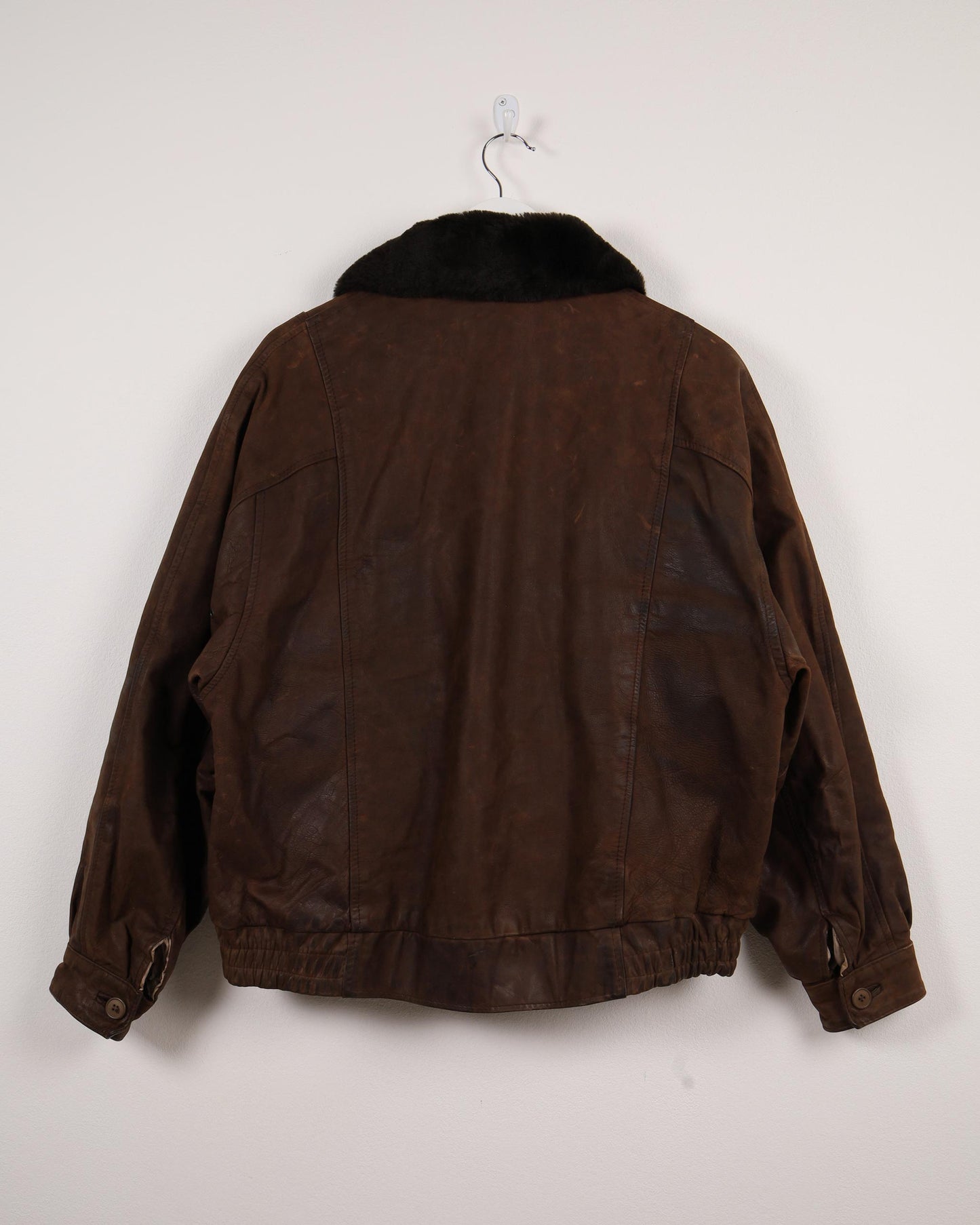 Vintage Fly Jacket Aviator Bomber Leather Jacket W/ Removable Neck Fur