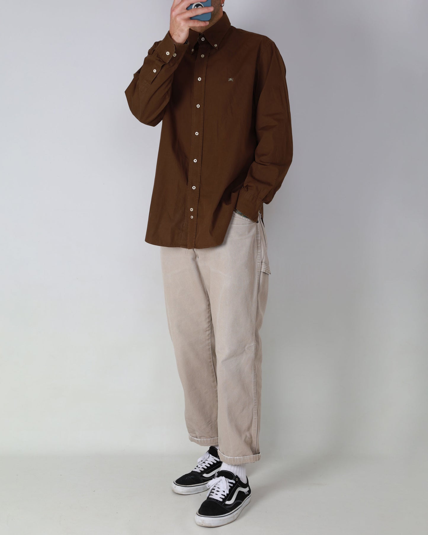 W’ Burberry Slim Fit Nova Check Long Sleeve Shirt Brown XL