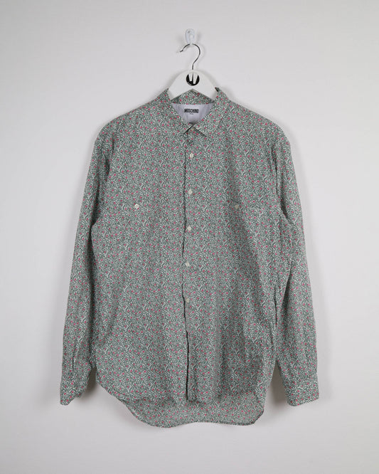 90s Vintage Moschino Slim Floral Asymmetric Long Sleeve Shirt XL