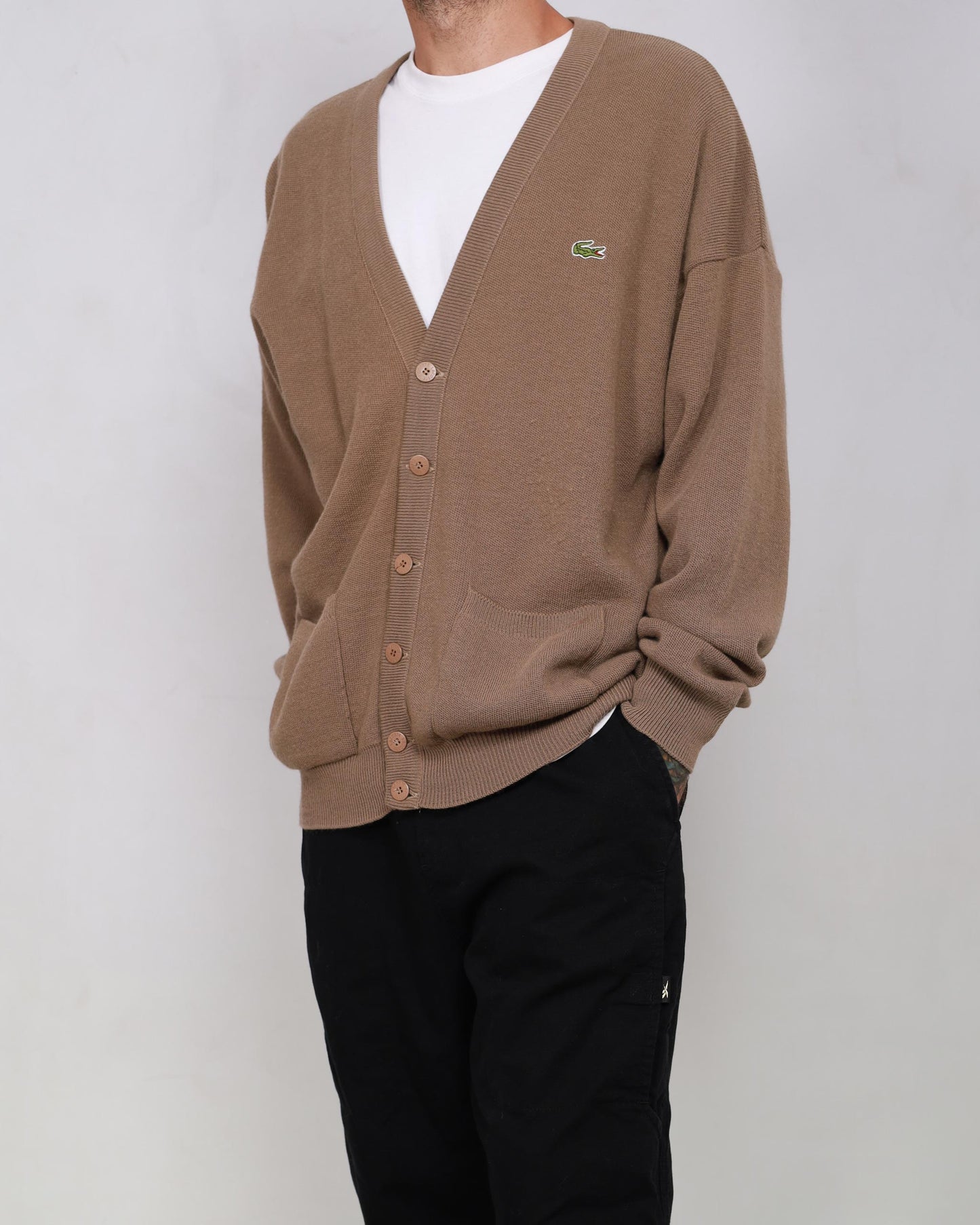 Lacoste Knitted Button Up Cardigan Brown XXL