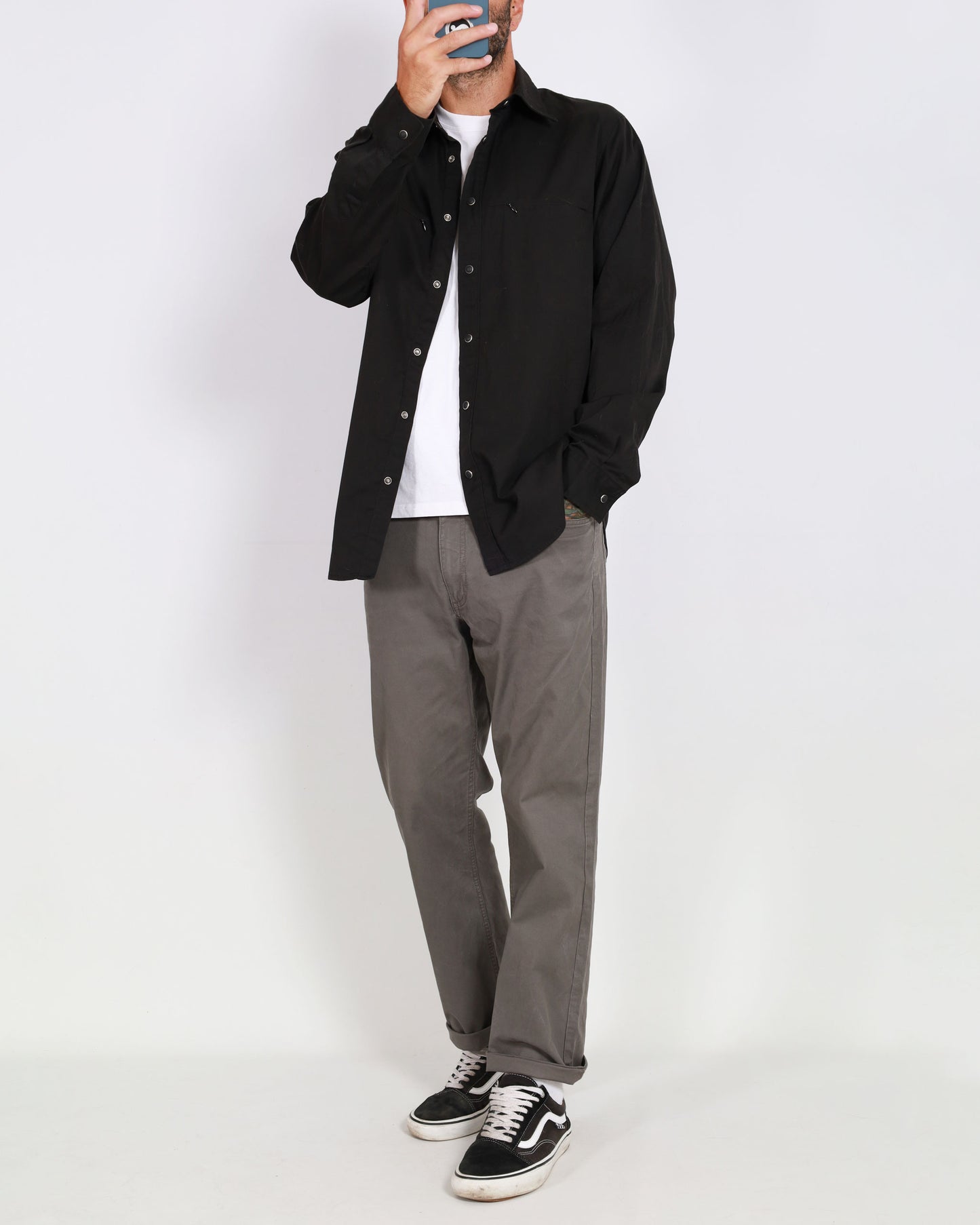 Calvin Klein Snap Long Sleeve Shirt in Black L