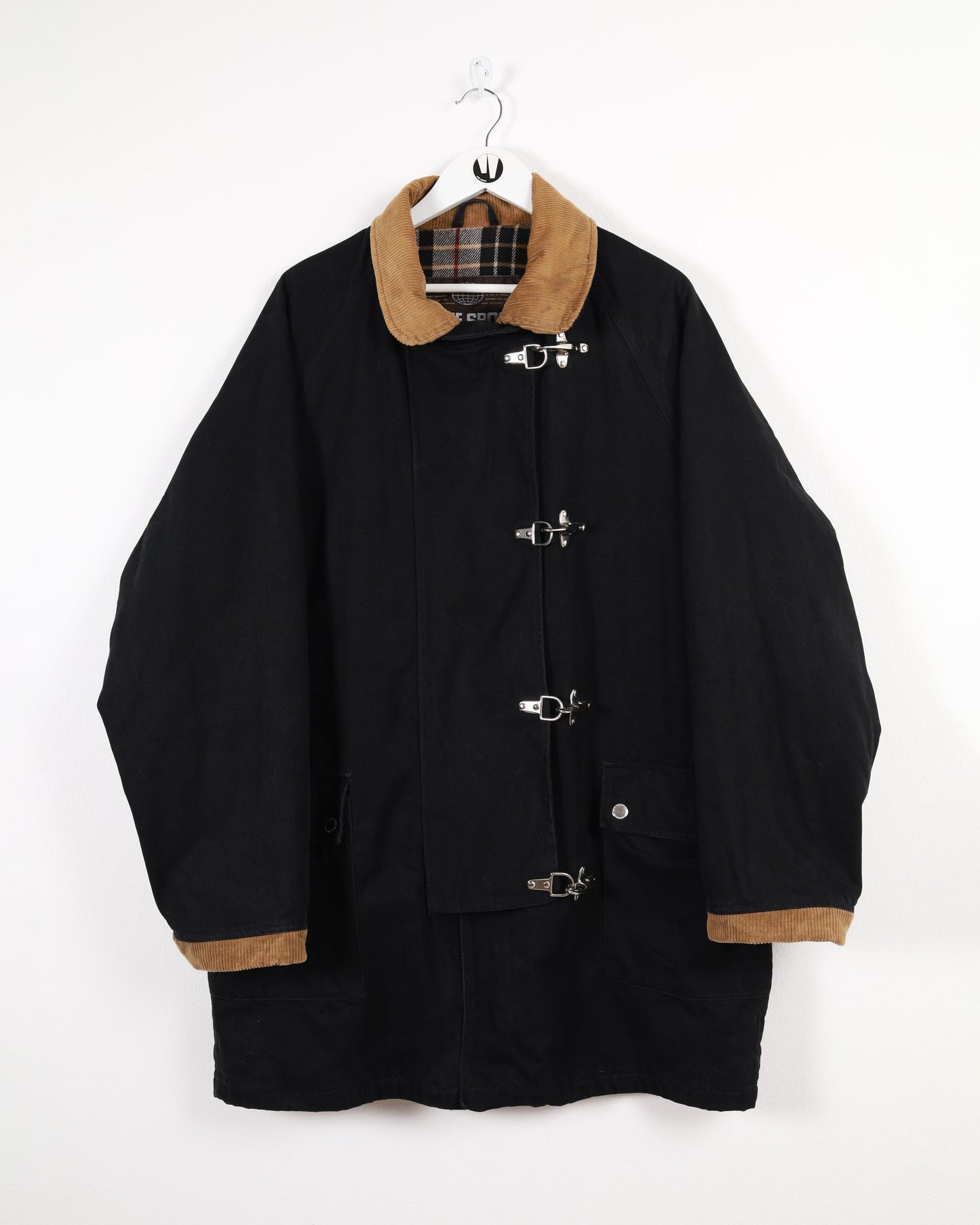 O’Kief Sport Buckle Jacket with Corduroy Neck Flaps and Sleeve, Black XL