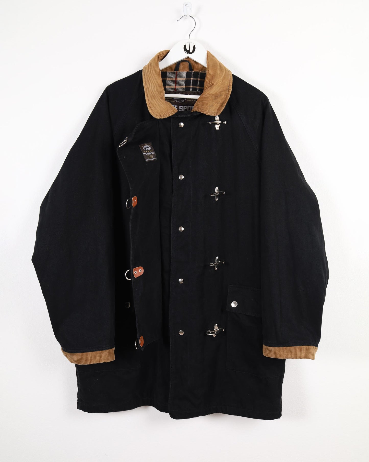 O’Kief Sport Buckle Jacket with Corduroy Neck Flaps and Sleeve, Black XL