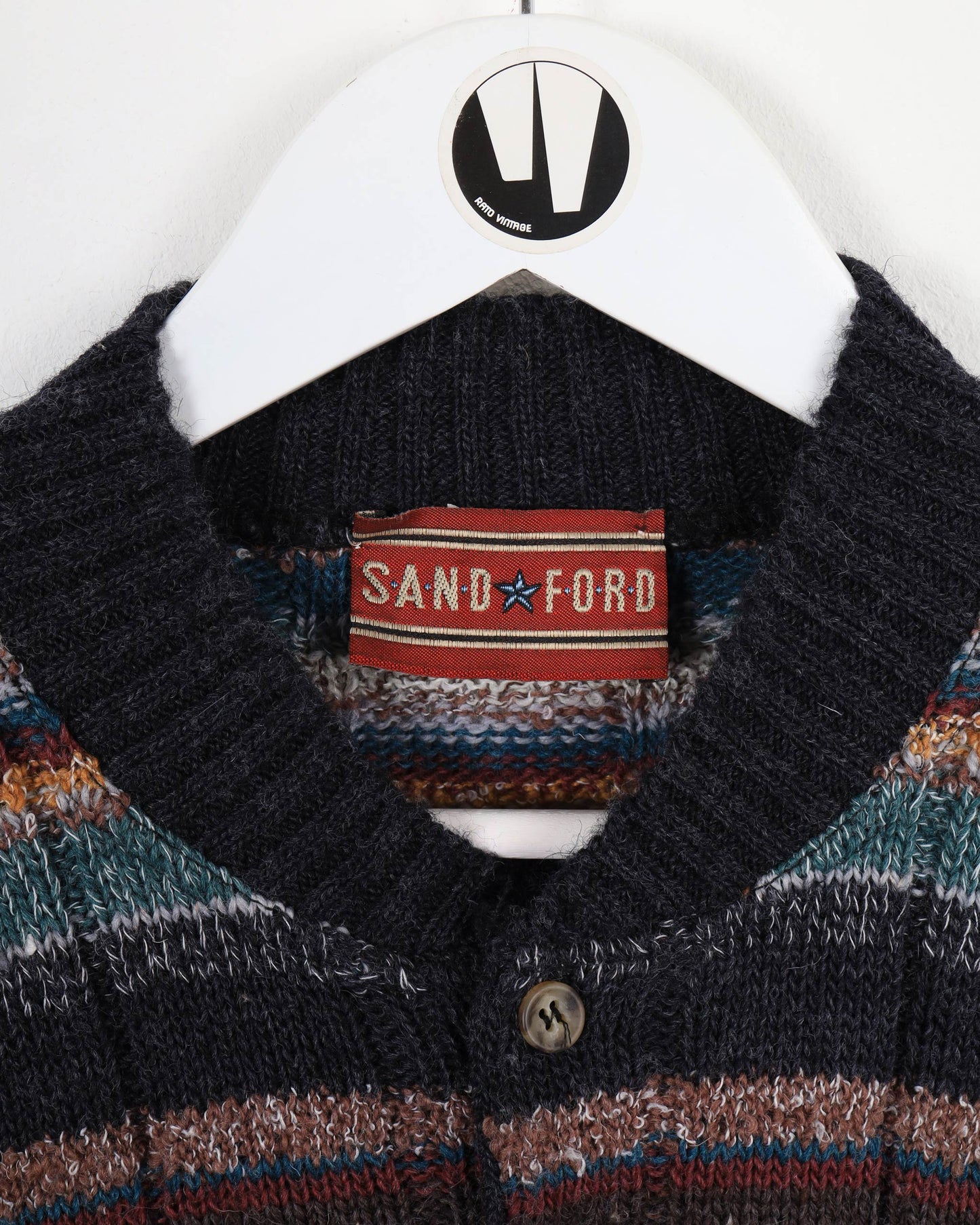 Vintage Sand Ford ¼ Neck Button Up Striped Knit Wool Jumper