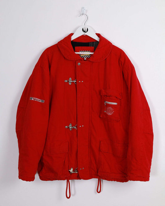 90s Energie Buckle Padded Jacket with Hood in Red L