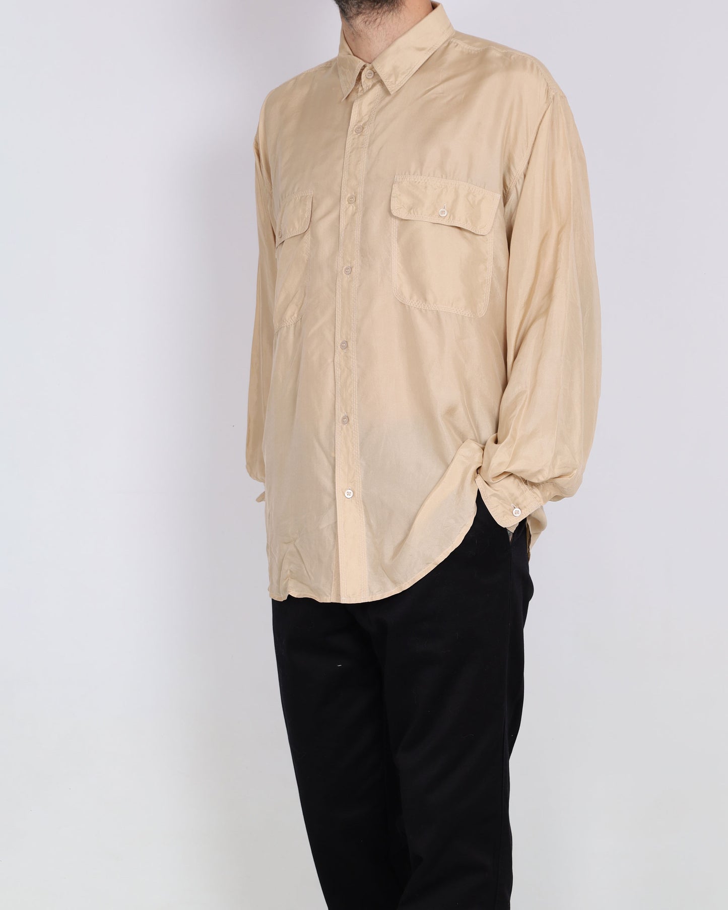 Pura Seta Silk Long Sleeve Shirt Beige L
