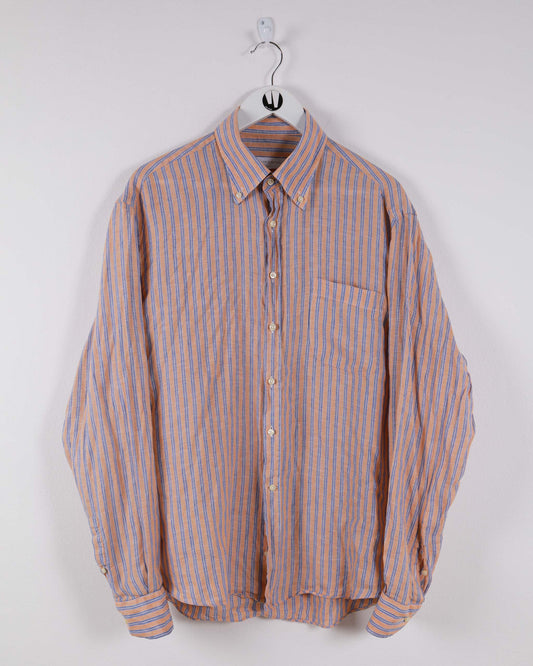 00s Asymmetric Slim Fit Luca D’A’tieri Linen Striped Shirt