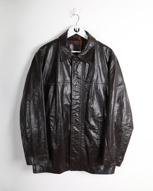 90s Deadstock Vintage Calvin Klein Amel Leather Jacket Brown L
