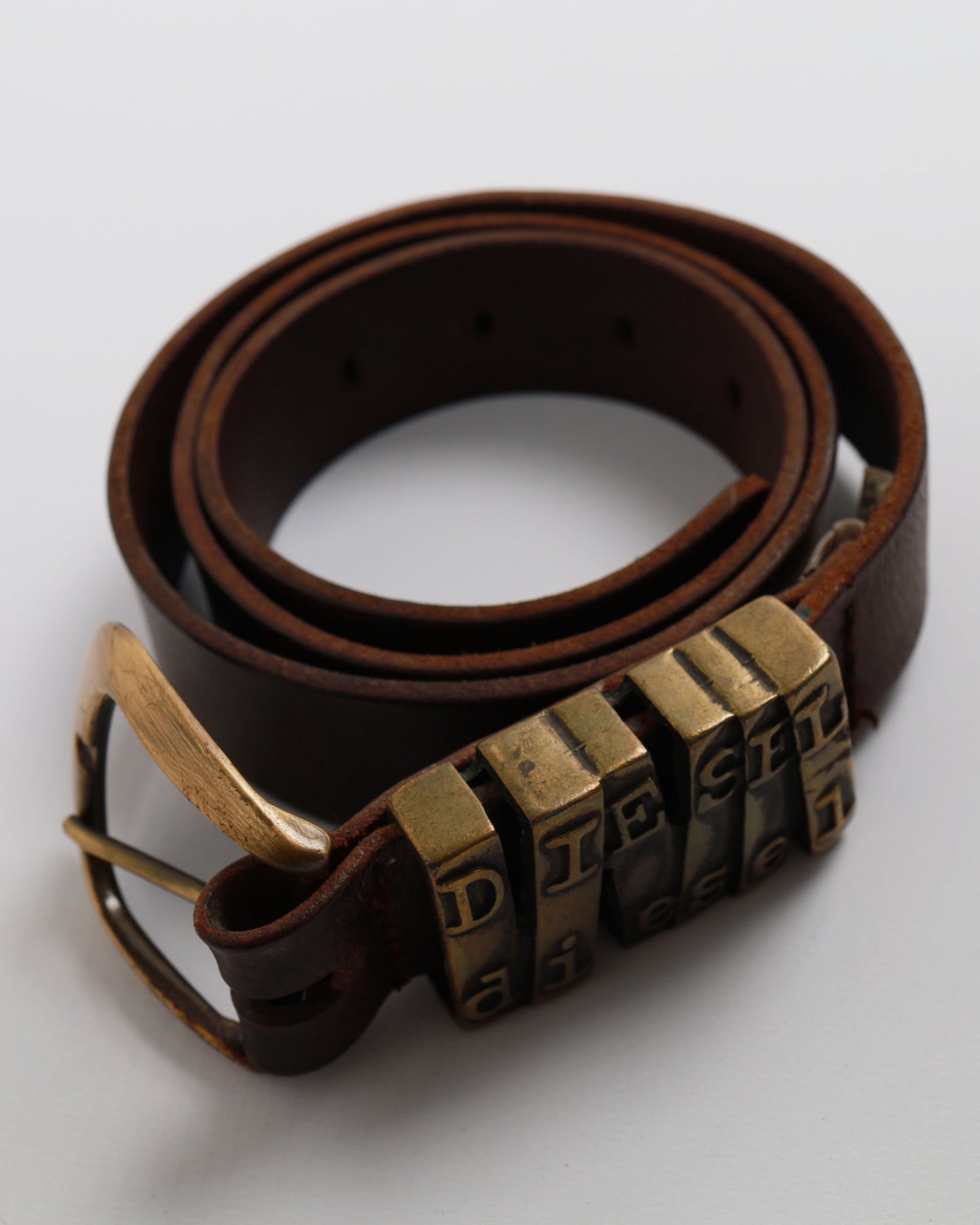 Diesel leather belt with metal buckle and Diesel double logo